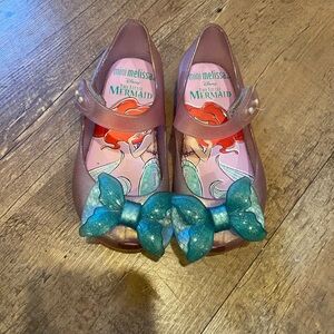 Mini Melissa Pink Jelly Mary Janes with Teal Mermaid Bows